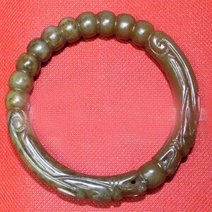 Antique Chinese Jade Dragons and Pearls Bangle Bracelet